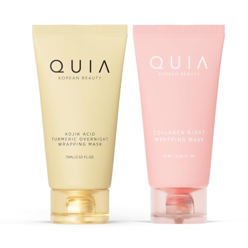 QUIA Collagen + Turmeric Overnight Wrapping Mask Duo – Firming and Hydrating Peel-Off Set for Elasticity, and Glow – Korean Skincare 2 x 75ml