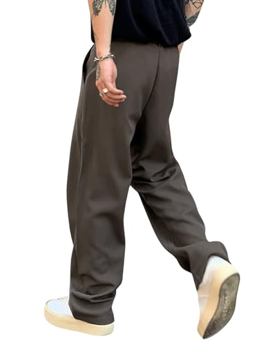 Milumia Men's High Waisted Casual Pants Pocket Zipper Fly Loose Trousers2