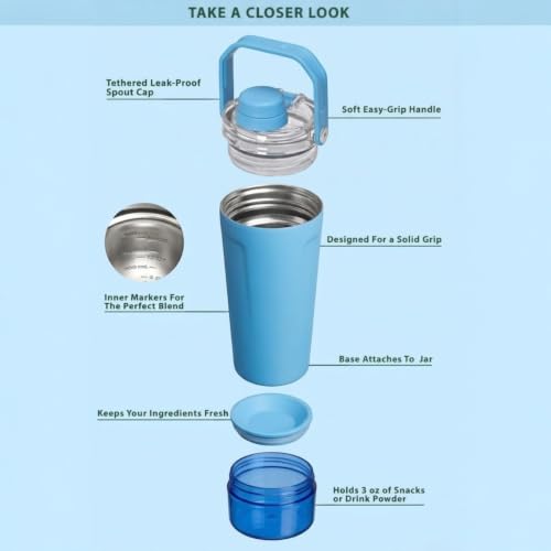 Image of Stainless Steel Leakproof Protein Shaker & Sports Bottle | Blue | 600ml