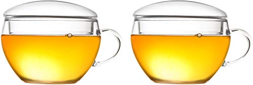 Creano 2er-Set Teeglas mit Deckel, praktisch für ErblühTeelini oder Teebeutel, Latte Macchiato, Kaffee | 200ml