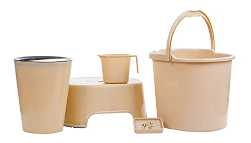 Image of Varmora Balti Accessories Vergin Plastic Bucket Set, Beige, 5 Pcs