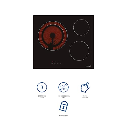 Cata-BK-Placas-Vitroceramica-Modelo-TD-6003-3-Zonas-de-Coccion-High-Light-Ancho-de-59-cm-9-Niveles-Regulables-Potencia-Total-54kW-Color-Negro-1800-W-Ceramica