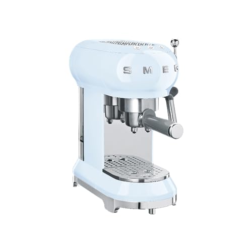 Smeg, Macchina da Caffè Espresso Manuale ECF01PBEU, Cappuccino System, Thermoblock, Alloggiamento Tazze Grandi e Funzione Caffè Doppio, Serbatoio Acqua da 1 L, Dimensioni Compatte, 1350W, Azzurro