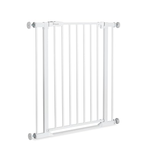 hauck Clear Step 2, Weiß - Kinderschutzgitter Hundegitter, Verstellbare Breite 75-80 cm, 77 cm Hoch, Flacher Einstieg, Einhand Öffnung, ohne Bohren, für Innen