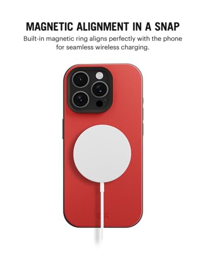 Image of DailyObjects Leatherite Case for iPhone 14 Pro Compatible with MagSafe Wireless Charging | Crimson-Grey Hybrid Magnetic Back Cover