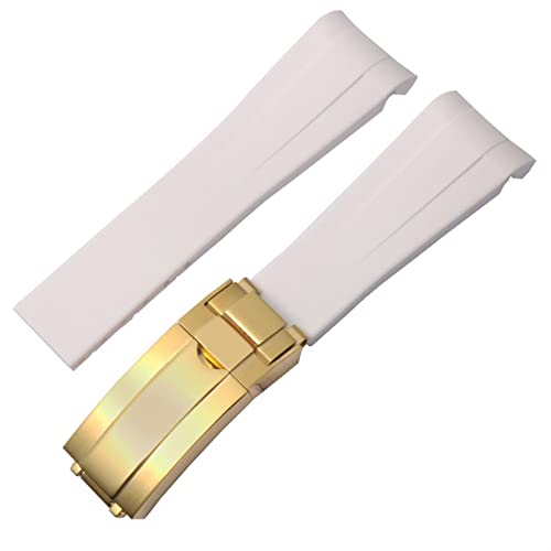 Bracelet de montre caoutchouc 21mm silicone blanc-or pour Rolex