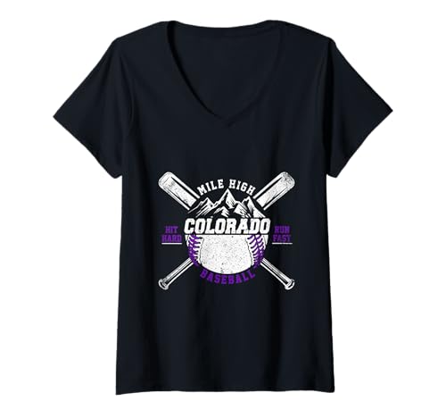 Womens Vintage Colorado Rocky Mountains Retro Baseball Fan V-Neck T-Shirt