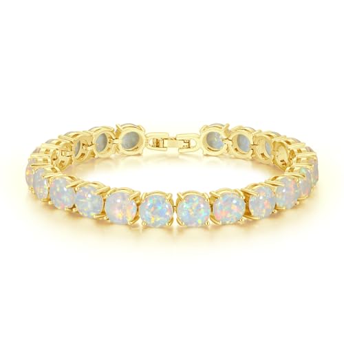 CiNily Big Opal Bracelets for Women Rhodium Plated Created White Fire Opal Fashion Jewelry Round Gemstone Bracelets 8