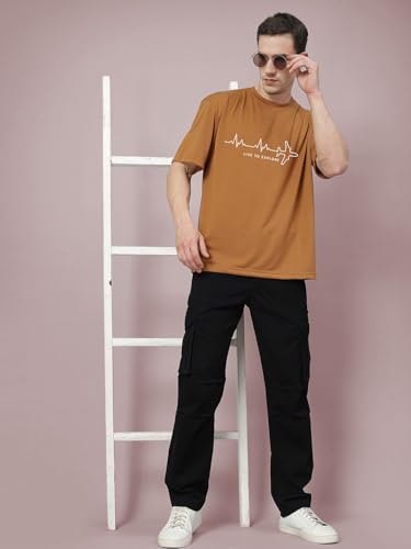 Image of CHKOKKO Mens Polyester Stylish Oversized T Shirt for Daily & Casual Wear Printed Design with Drop Shoulder & Half Sleeves