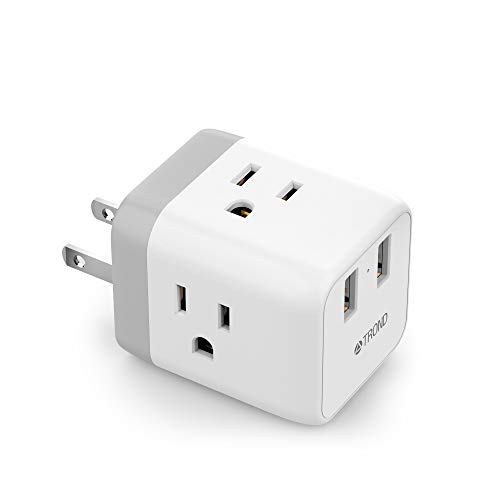 2 Prong to 3 Prong Outlet Adapter, TROND 3 Prong to 2 Prong Plug Extender, with 2 USB Wall Plugs & 3 Grounded Outlets, Type A Plug Extender, Travel Plug Adapter for US to Japan, White, ETL Listed