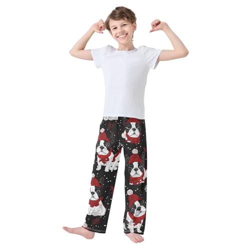 ZZXXB French Bulldog Spruce Branch Boys Long Pants Soft Trousers Elastic Waist Kids Lounge Bottoms with Pockets S-XL3