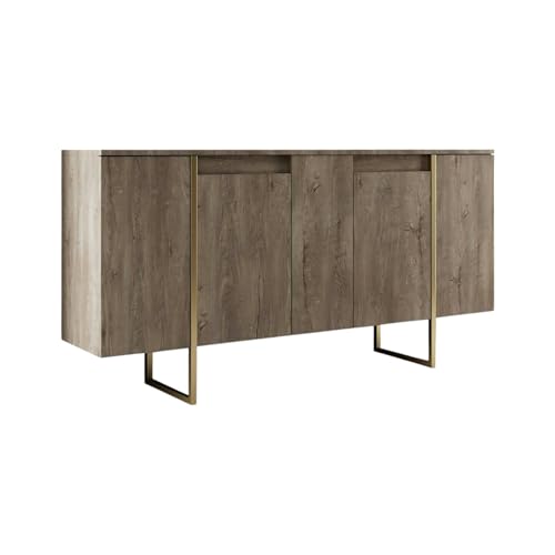 Dmora - Credenza Betel, Buffet da soggiorno, Madia da salotto, Dispensa da cucina, 160x35h80 cm, Noce e Oro