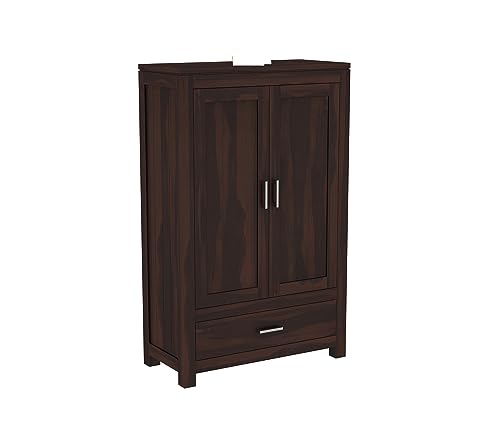 Image of Sheesham Wood Wooden 2 Door Wardrobe Organizer for Clothes | - Solid Wood Almirah with 1 Drawers, 3 Shelves - Cupboard for Large Bedroom (Design 26)