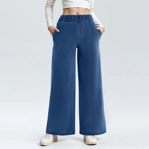 fanmpghleoo Wide Leg Jeans Woman Elastic Waist Pull On Baggy Jeans Summer Casual Lightweight Denim Pants Loose Cowgirl Pants2