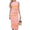 Arach&Cloz Women's 2 Piece Sets 2025 Summer Mom Outfits Travel Matching Clothing Fall Fashion Dressy Vacation Striped Tank Top Midi Skirt Going Out Date Night Sweater Lounge(pink-orange,M)
