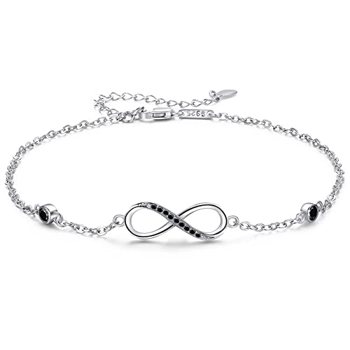 Image of MEDWISE Womens Infinity Anklet Bracelet 925 Sterling Silver Endless Love Symbol Ankle Bracelet Adjustable Plus Size Large Bracelet Gifts for her Mother's Day Gifts