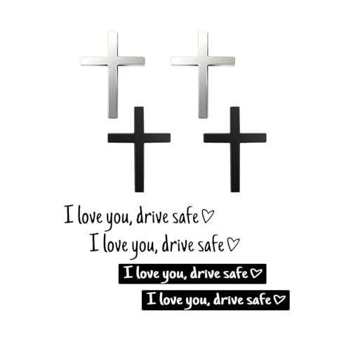 3D Metal Cross Decal for Car & I Love You Drive Safe Mirror Sticker Jesus Christian Badge Car Decals Stickers Alloy Cross Emblems Car Accessories Adhesive Automotive Decals Easter Gifts for Driver