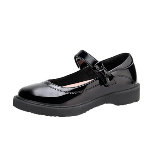 JABASIC Girls Black School Shoes Bow Oxford Mary Jane Flats