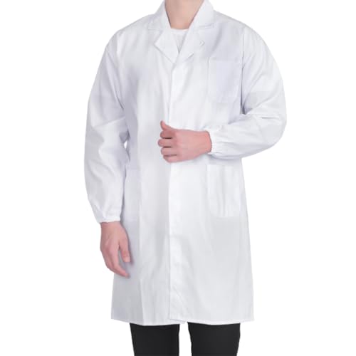 KEWUF Blouse Blanche Chimie Lycée Coton Laboratoire Blouse Médicale Blanc Manches Longues - Manches Élastiques