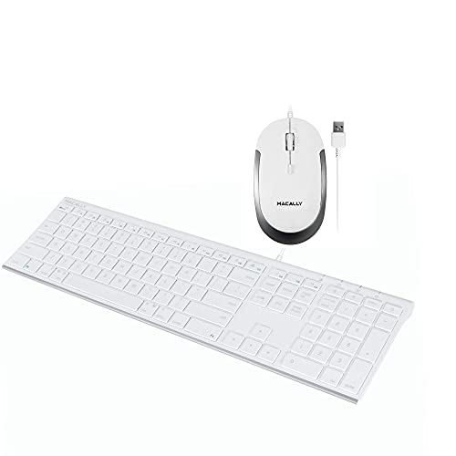 Macally Ultra Slim Wired Computer Keyboard and a Silent Wired Mouse, Essential Office Accessories