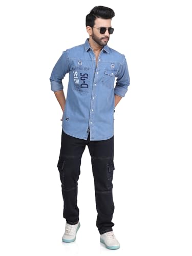 Image of Men's Printed Denim Casual Shirt | Full Sleeve | Regular Fit | Casual Wear for Men