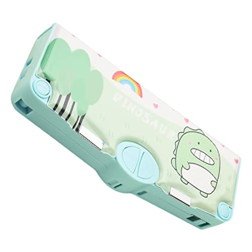 Estojos de lápis, estojo de lápis pop out, estojo multifuncional de grande capacidade com apontador de botão, régua, borracha verde dinossauro