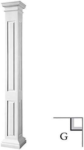 Endura-Stone Square Non-Tapered Raised Panel Column (FRP), Smooth Paint-Grade, Tuscan Capital & Base, 8" Square Shaft x 9' Overall Height - Cut Out for an Inside Corner (Plan G)