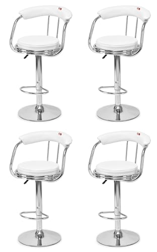 Image of GOYALSON Classic Height Adjustable and Revolving Bar Stool Kitchen Chair (4, White)