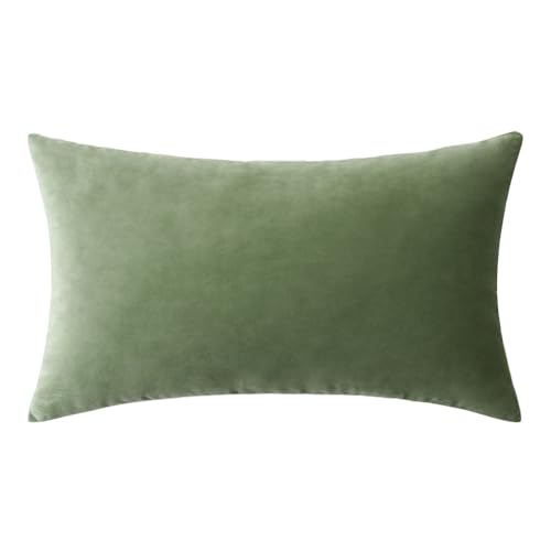 Image of MIULEE Sage Green Velvet Throw Pillow Cover 12 x 20 Inch Soft Decorative Pillow Cover Lumbar Cushion Case Home Decor for Couch Sofa Bedroom
