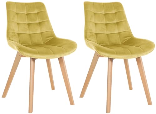 CLP Lot de 2 chaises Brook Velours I Chaise de Salle à Manger avec Structure en Bois I Chaise de Cuisine avec Assise, Couleur:Jaune