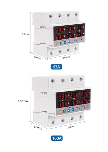 Voltmètre triphasé réglable protecteur de surtension sous-tension 63A - 3