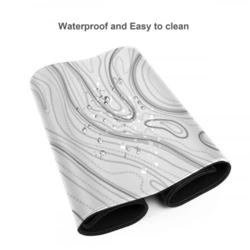 Image of AQQA Large Gaming Mouse Pad 35.4 X15.7 Inches,White Topographic Design Extended Mousepad, Non-Slip Base, Water Resist Keyboard Pad, Desk Mat For Gamer, Office & Home