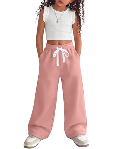 Image of JoyMotion Toddler Girls Sweatpants Baby Wide Leg Pants Kids Drawstring Baggy Open Bottom Jogger Clothes with Pockets 18M-5Y