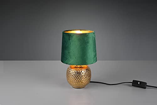 Reality Leuchten Tischleuchte Sophia R50821015, Keramik goldfarbig, Samtschirm gürn oder goldfarbig, exkl. 1x E14, 16 cm