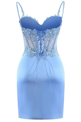 Womens Lace Appliques Short Homecoming Dresses 2025 for Teens Corset Satin Pleated Mini Prom Cocktail Party Gowns2