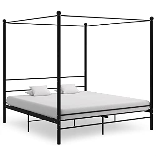 vidaXL Letto a Baldacchino Nero in Metallo 180x200 cm