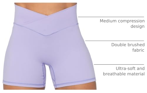 Image of Sunzel Crossover Biker Shorts for Women, No Front Seam V High Waist Yoga Workout Gym Shorts with Tummy Control | 4 Or 6-Inch Inseam, High Waisted, Tummy Control, Crossover Waist, Buttery Soft, No Front Seam, Squat Proof, Compression