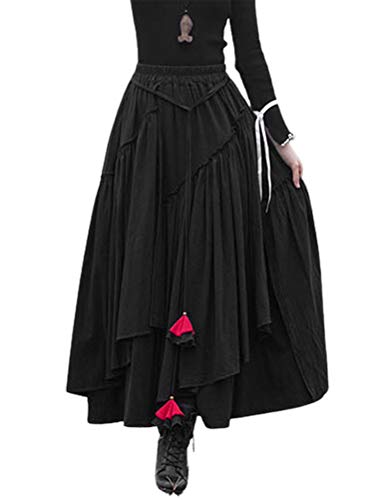 IDEALSANXUN Womens Elastic Waist Aline Cotton Lined Retro Maxi Hem