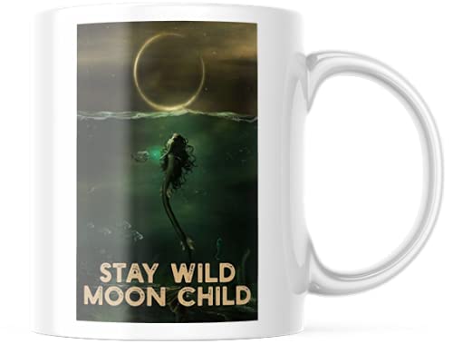 Stay Wild Moon Child Coffee Mug Mermaid Cute Funny Hippie Celestial Magic Gypsy Soul Motivation Inspiration 11-ounce White Ceramic Novelty Cup CMP00281