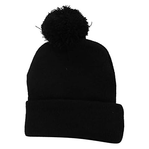 CHAPEAU TRIBE Warm Soft Slouchy Winter Pom Pom Knit Solid Cuff Beanie Hat (Black) Cover