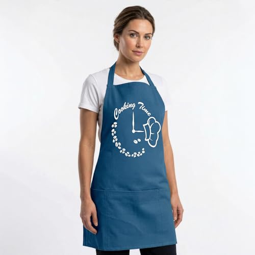 Image of Yellow Weaves Cotton Canvas Printed Kitchen Apron with Large Pockets, Cooking Apron for Men & Women, Durable Chef Apron for Cooking, Barista, Restaurant, Cafe Kitchen Apron