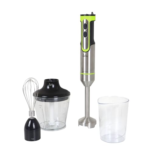 JATA JEBT1789 - Batidora de Mano 1200 W. Velocidad Ajustable. Función TURBO con 17.000 RPM. 4 Cuchillas Acero Inoxidable. Incluye Accesorios: Picadora, Batidor Varillas y Vaso de 500 ml