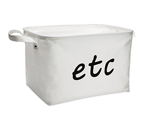 BasketsBinsBoxes White Canvas Cotton Storage Bin for Home Organization. Collapsible and perfect for use in Nurseries,Car Trunks,Shelves,Counter tops,Bathrooms or for Gifting!