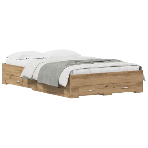 vidaXL Estructura de Cama con cajón Roble Artesanal 120 x 190 cm, Cama Moderna de Almacenamiento, diseño Rectangular Elegante, Madera Funcional, soluciones de Muebles para Ahorrar Espacio