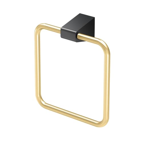 Image of Gatco 5672 A-Line Towel Ring, Brushed Brass Matte Black Combo