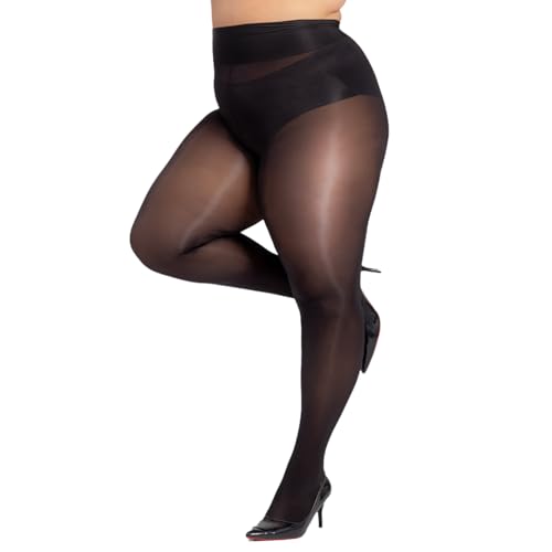 Plus Size Sheer Pantyhose 20D Ultra Silky High Waist Tights with Oil Slick Shine Tummy Control Run Snag Resistant