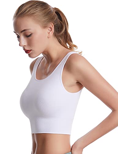 FITATH Women s Seamless Sport Bra - Wireless Yoga Sleelveless Crop Tops 2 Pack(Black White,XL)