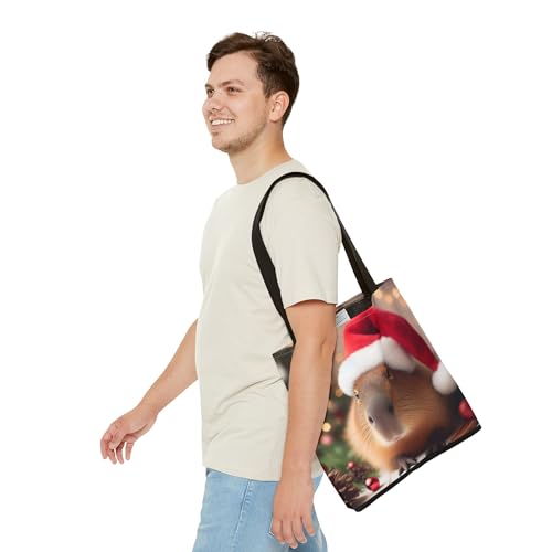 Premium Tote Bag featuring a Christmas Capybara with Santa Hat and Christmas Tree - Reinforced Stitching3