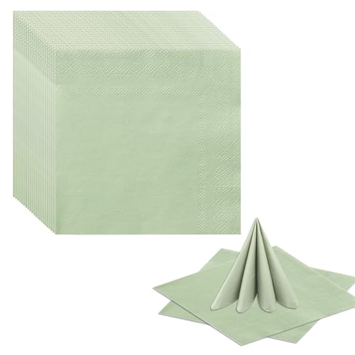 MIPIACE 100 Piezas Servilletas de Papel Verde Salvia 25 x 25 cm Servilletas de Color Verde Salvia 2-Ply Salvia Eucalipto Servilletas de Cocktail para Bodas Cenas Cumpleaños Baby Shower Fiestas
