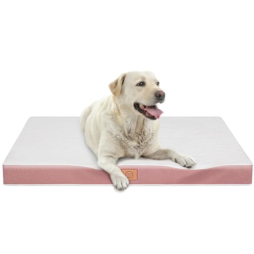 Image of Orthopedic Dog Bed for Large Dogs, Waterproof Deluxe Plush Dog Crate Bed with Removable Washable Cover & Anti-Slip Bottom, Egg Crate Foam Pet Bed Mat, 35 x 22 Inches, Pink